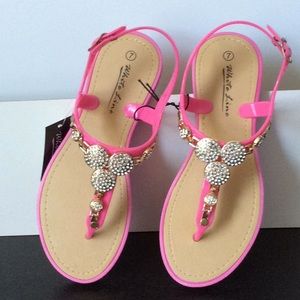 White Line Embellished Jelly Sandal size 7 Pink